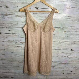 Vintage night gown slip cream  tan size large lace